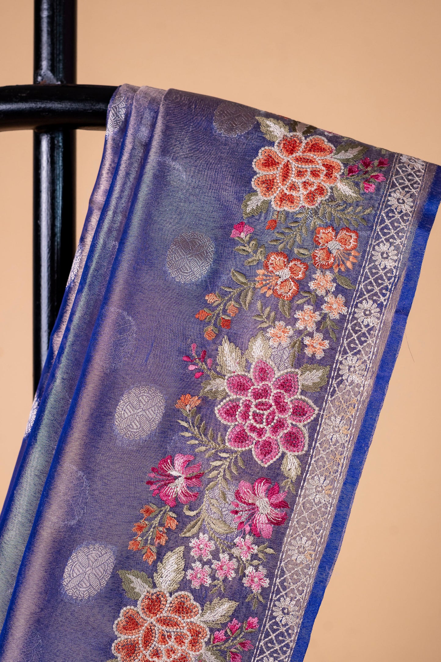 Blue Tissue Designer Embroidery Premium Banarasi Saree
