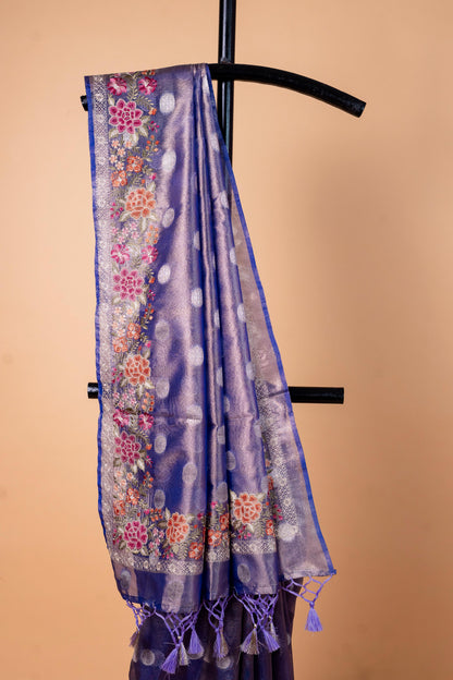 Blue Tissue Designer Embroidery Premium Banarasi Saree