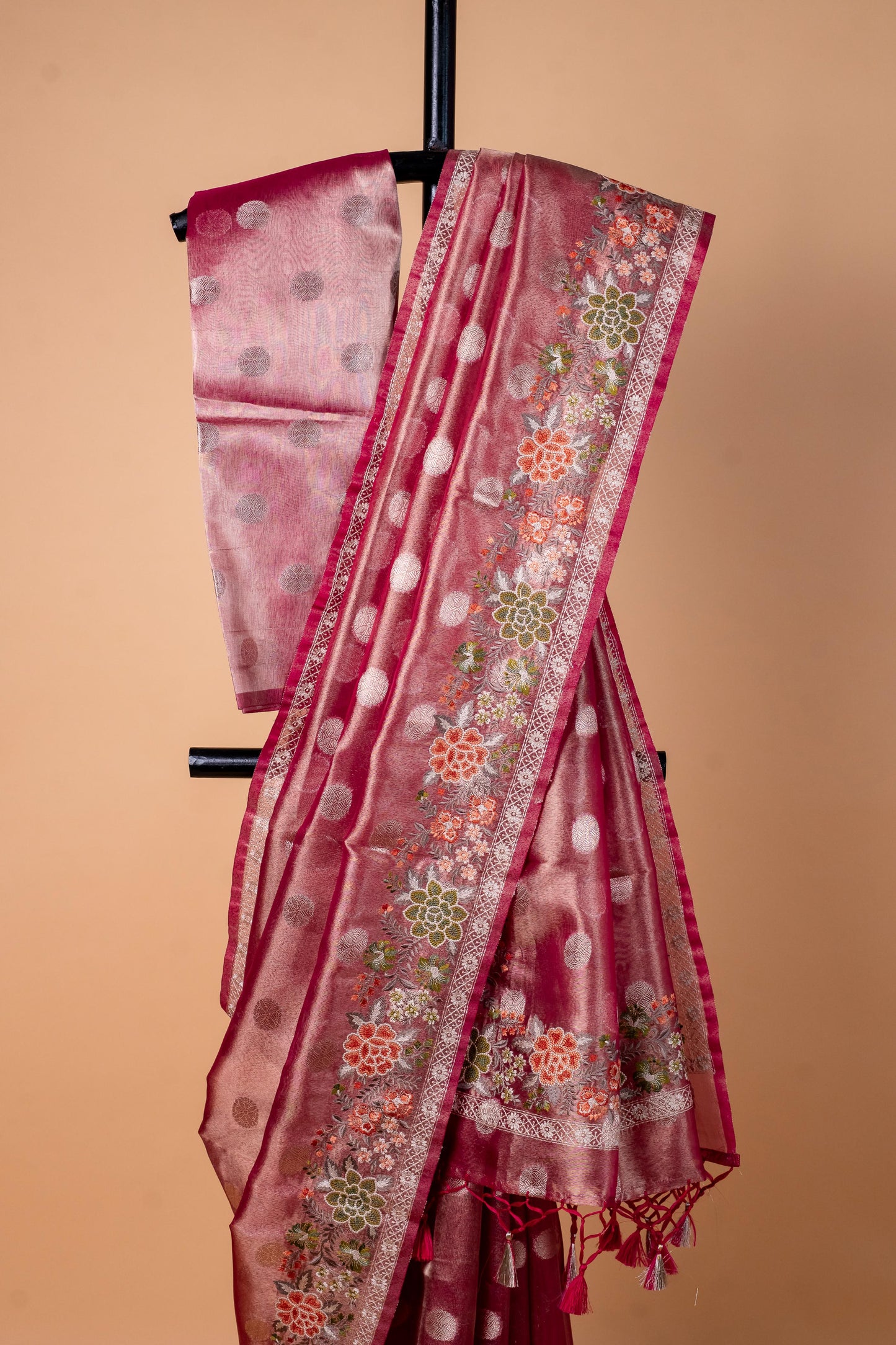 Pink Tissue Designer Embroidery Premium Banarasi Saree