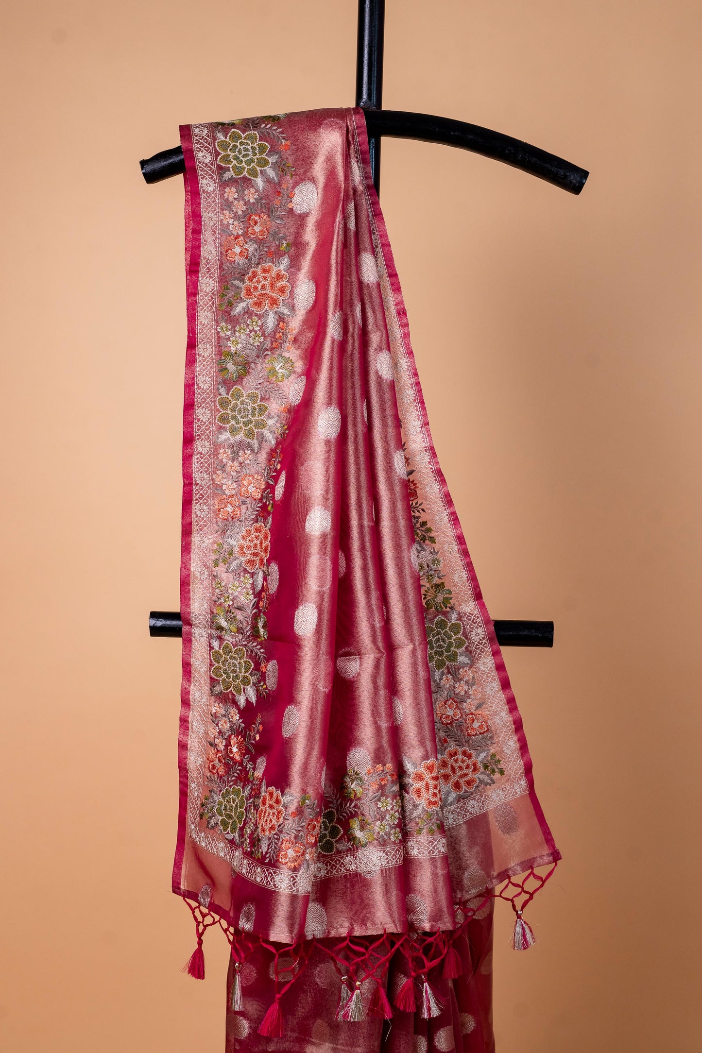 Pink Tissue Designer Embroidery Premium Banarasi Saree