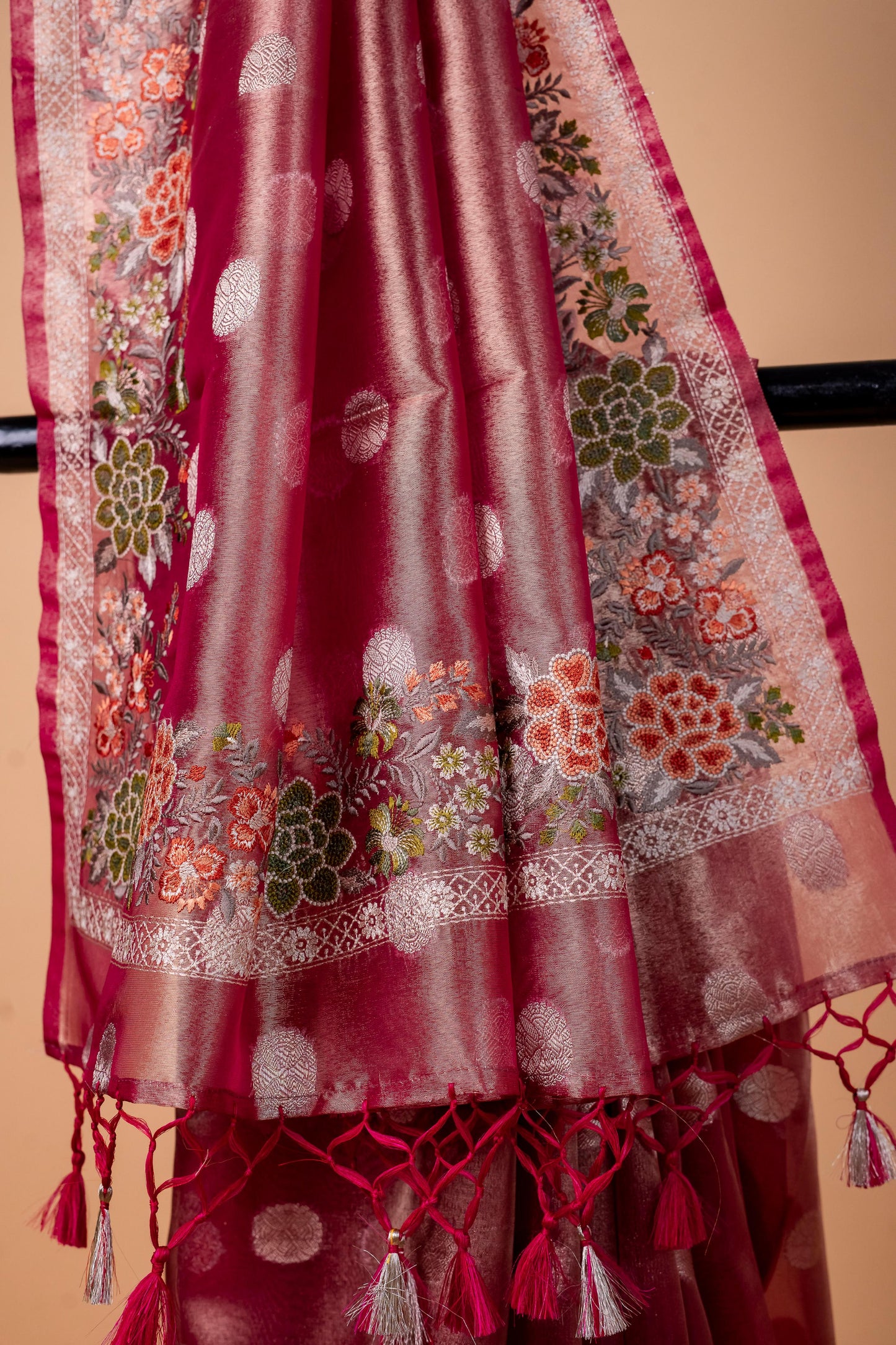Pink Tissue Designer Embroidery Premium Banarasi Saree
