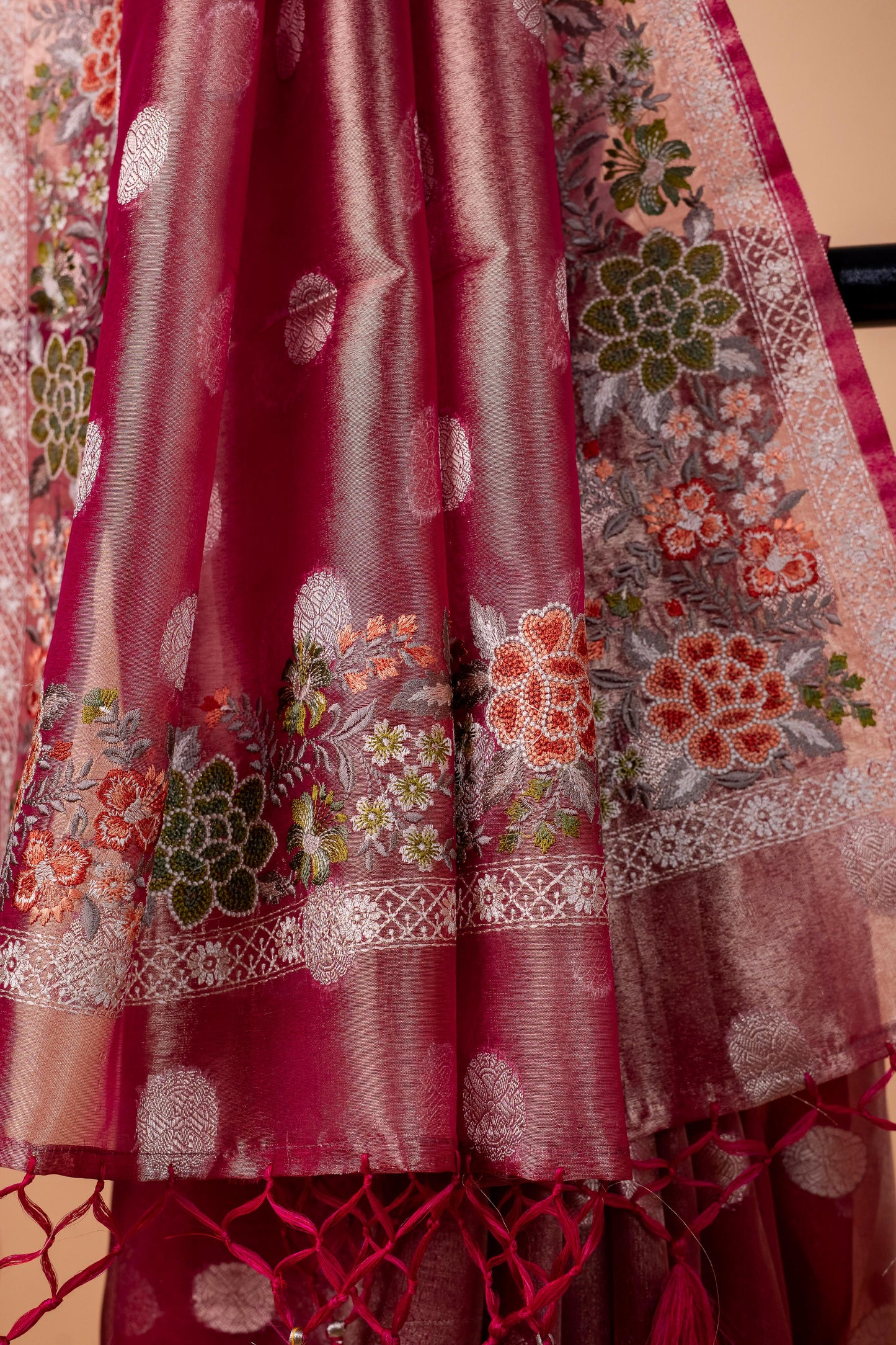 Pink Tissue Designer Embroidery Premium Banarasi Saree