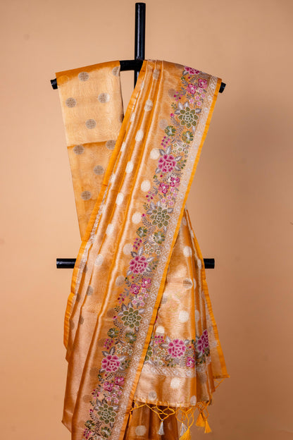 Gold Tissue Designer Embroidery Premium Banarasi Saree