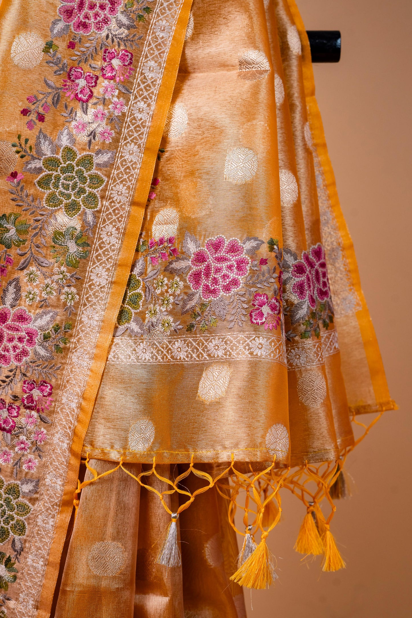 Gold Tissue Designer Embroidery Premium Banarasi Saree