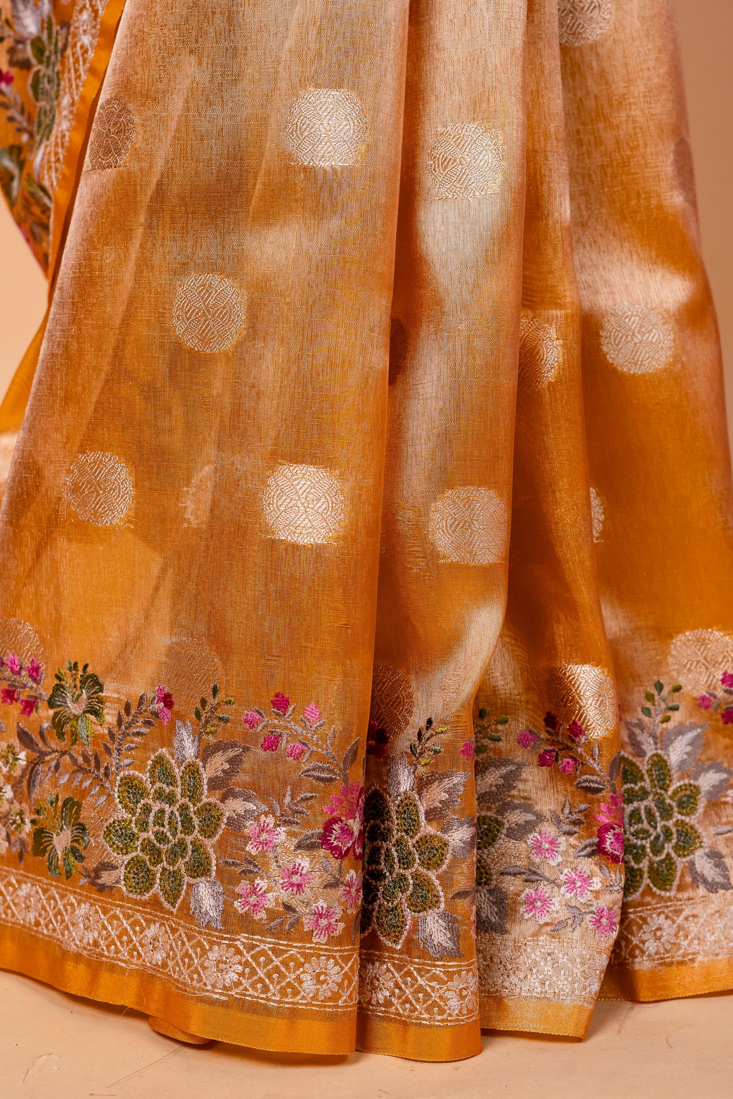 Gold Tissue Designer Embroidery Premium Banarasi Saree