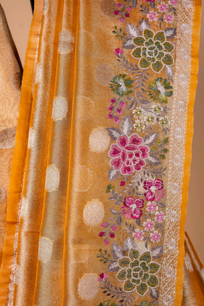 Gold Tissue Designer Embroidery Premium Banarasi Saree