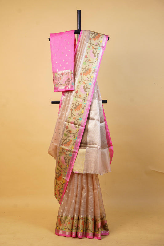 Peach Tissue Kota Designer Pathni Border Premium Banarasi Saree