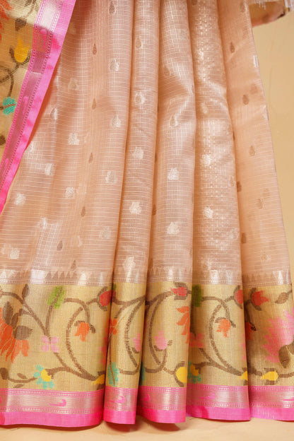 Peach Tissue Kota Designer Pathni Border Premium Banarasi Saree
