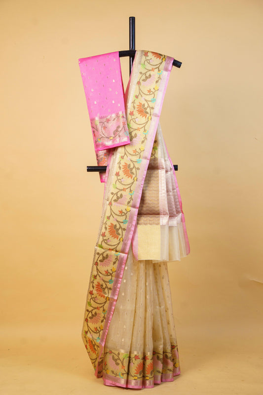 Beige Tissue Kota Designer Pathni Border Premium Banarasi Saree