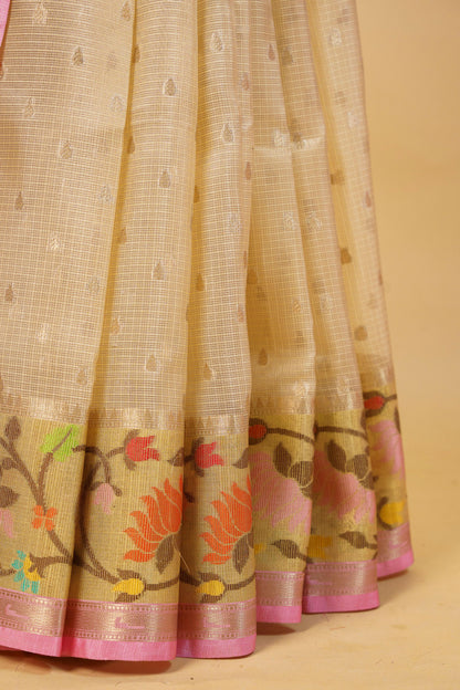 Beige Tissue Kota Designer Pathni Border Premium Banarasi Saree