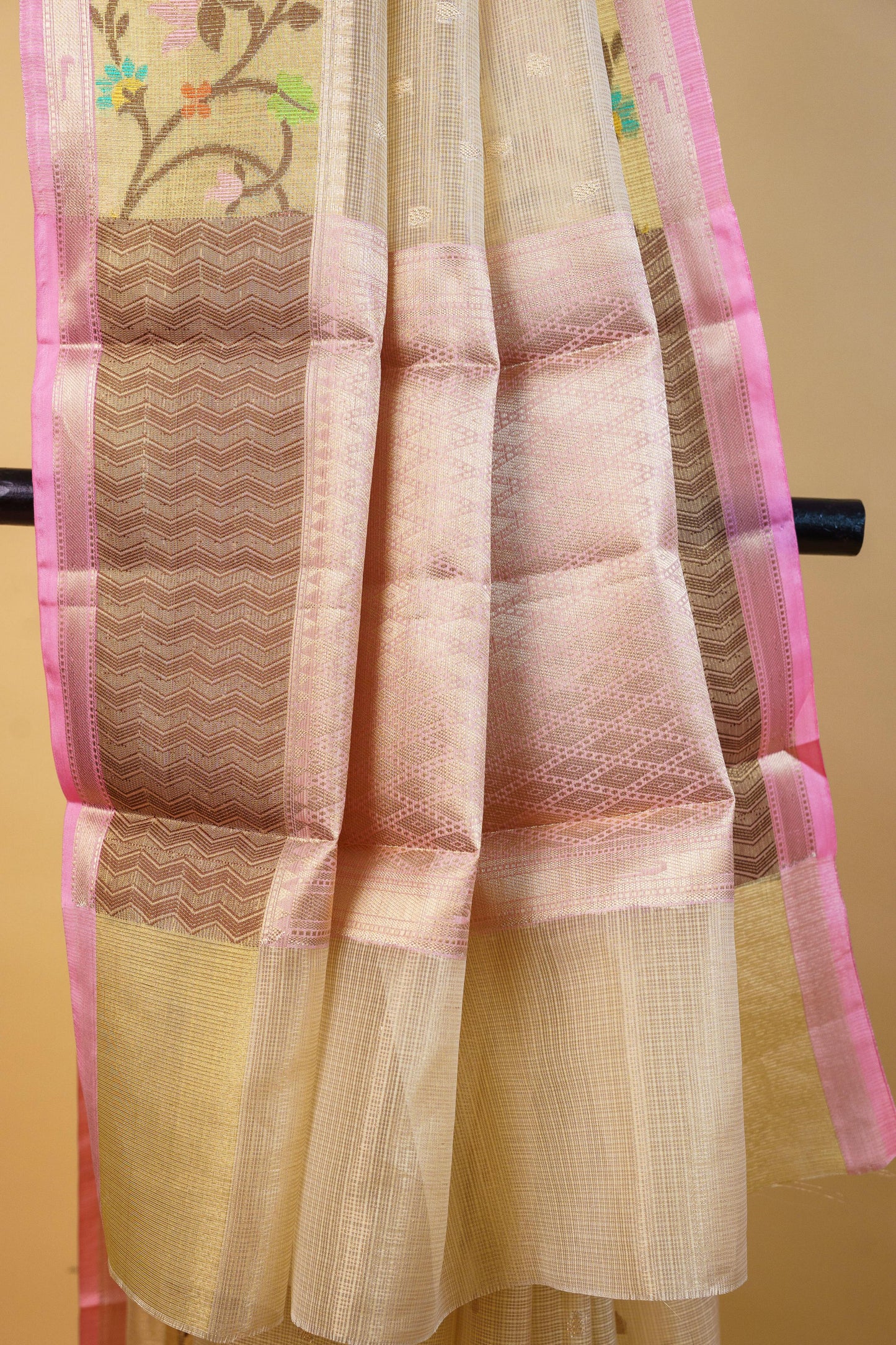 Beige Tissue Kota Designer Pathni Border Premium Banarasi Saree