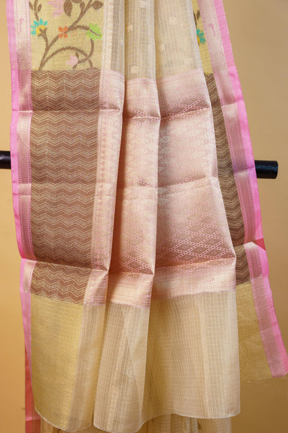 Beige Tissue Kota Designer Pathni Border Premium Banarasi Saree