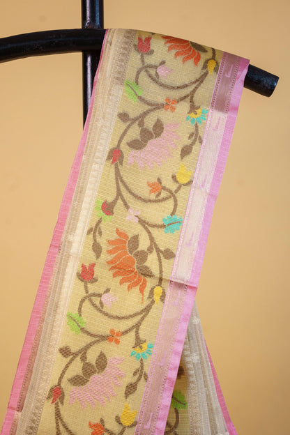 Beige Tissue Kota Designer Pathni Border Premium Banarasi Saree