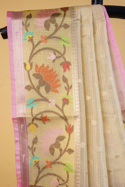 Beige Tissue Kota Designer Pathni Border Premium Banarasi Saree