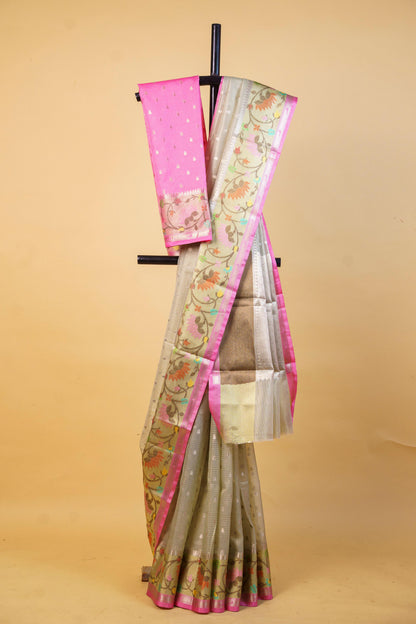 Pista Green Tissue Kota Designer Pathni Border Premium Banarasi Saree