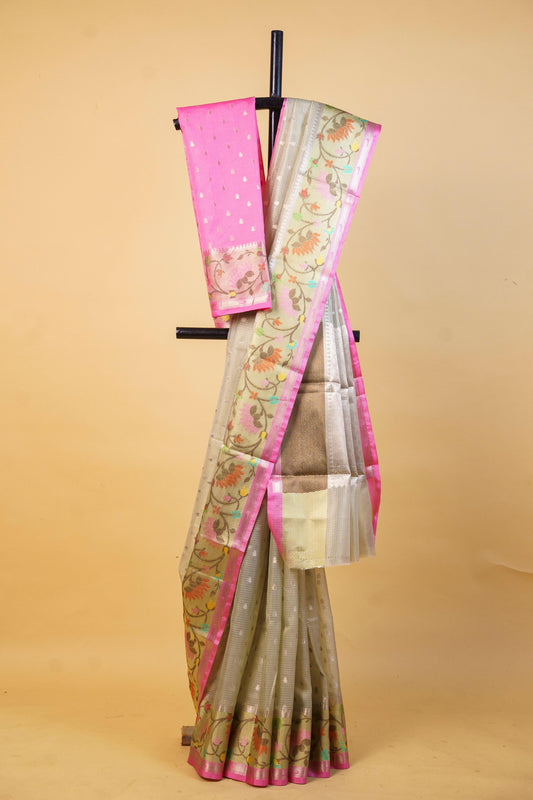 Pista Green Tissue Kota Designer Pathni Border Premium Banarasi Saree