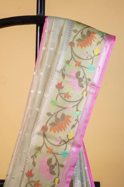 Pista Green Tissue Kota Designer Pathni Border Premium Banarasi Saree