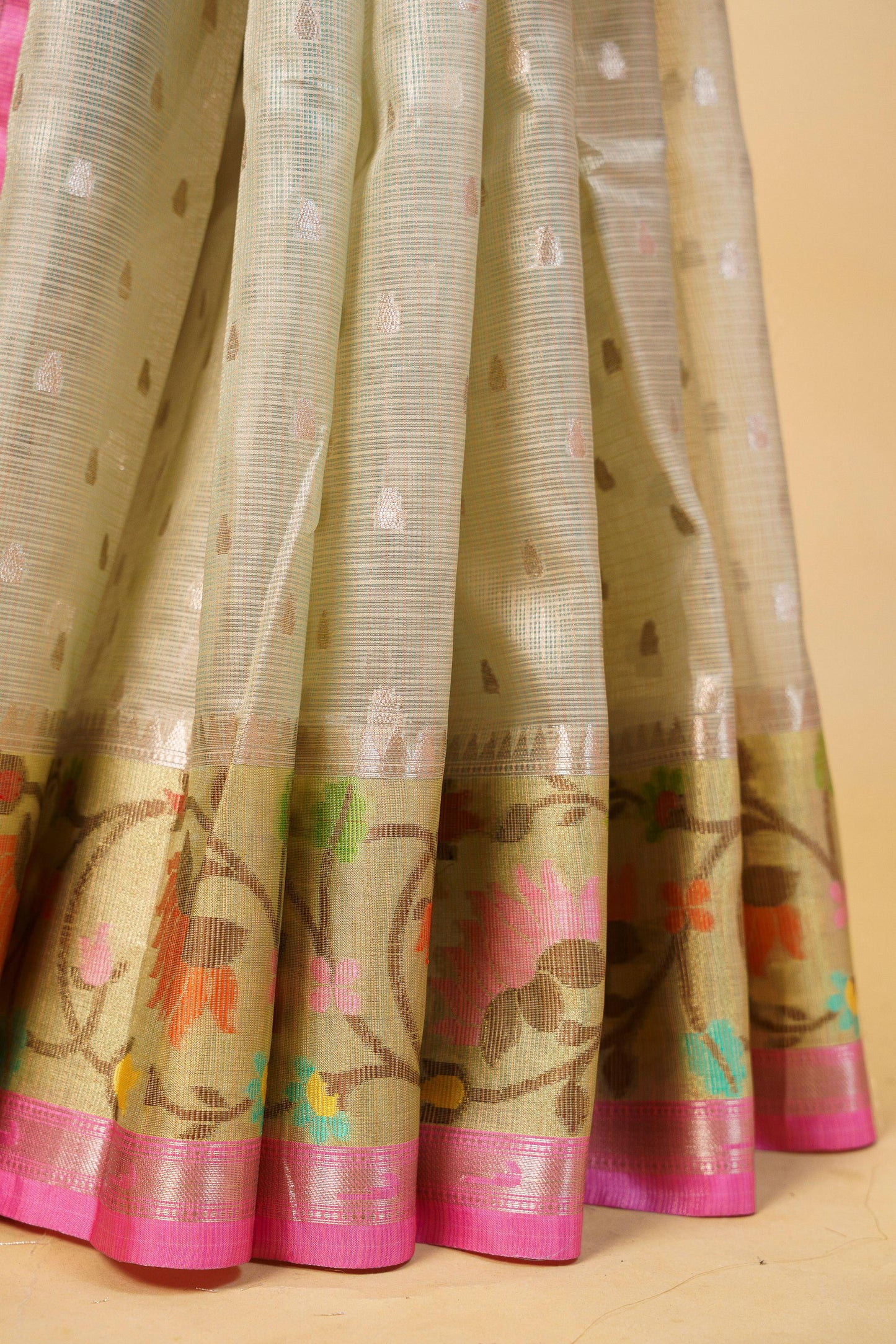 Pista Green Tissue Kota Designer Pathni Border Premium Banarasi Saree