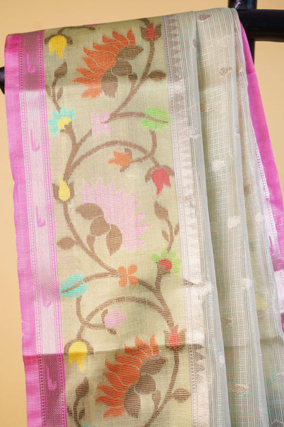 Pista Green Tissue Kota Designer Pathni Border Premium Banarasi Saree