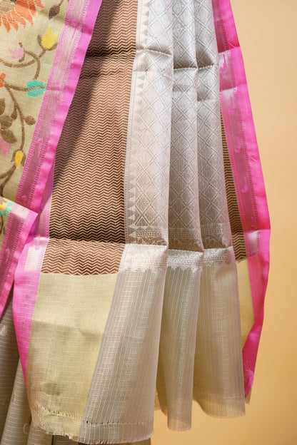 Pista Green Tissue Kota Designer Pathni Border Premium Banarasi Saree
