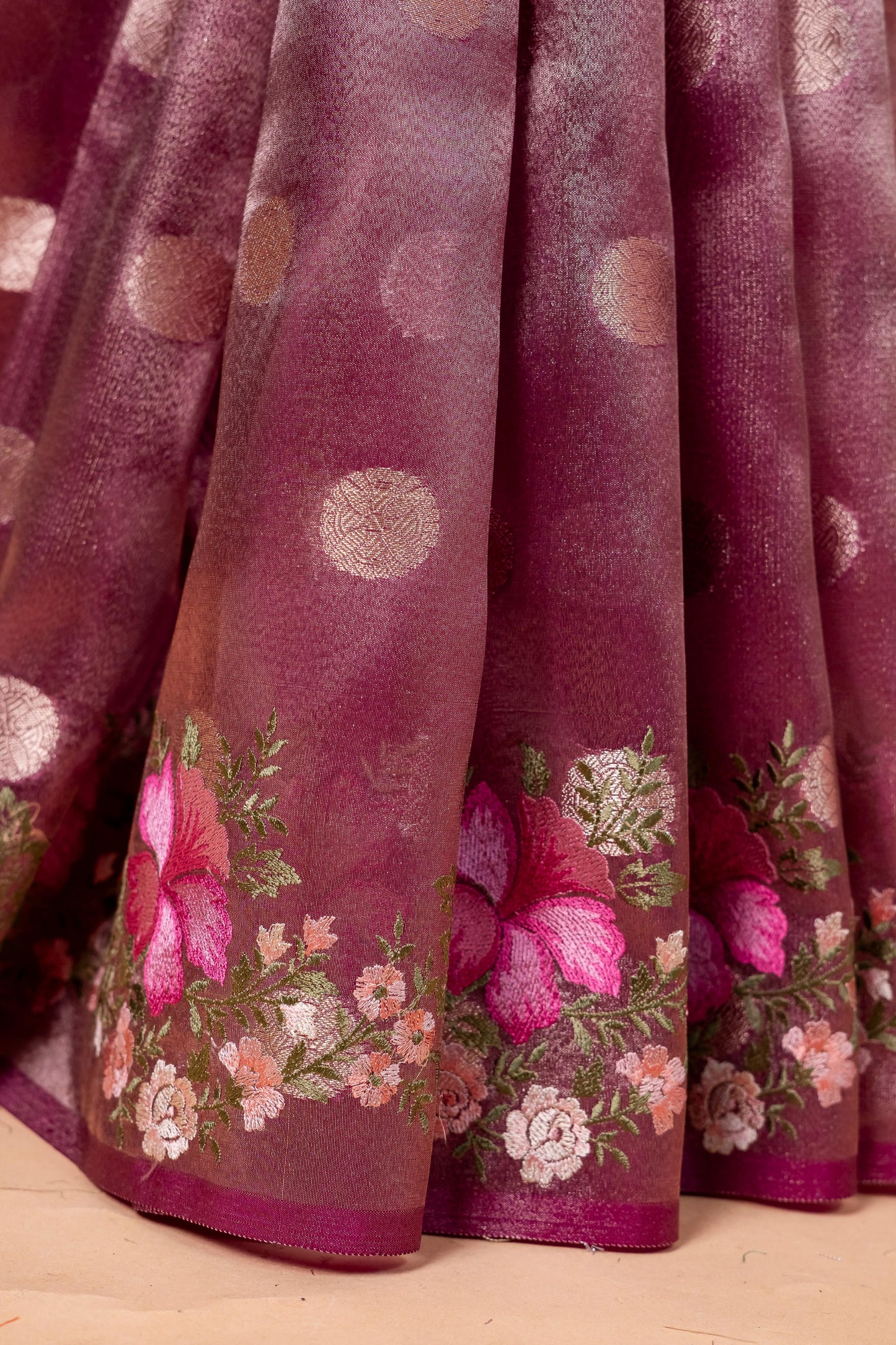 Magenta Tissue Designer Embroidery Premium Banarasi Saree