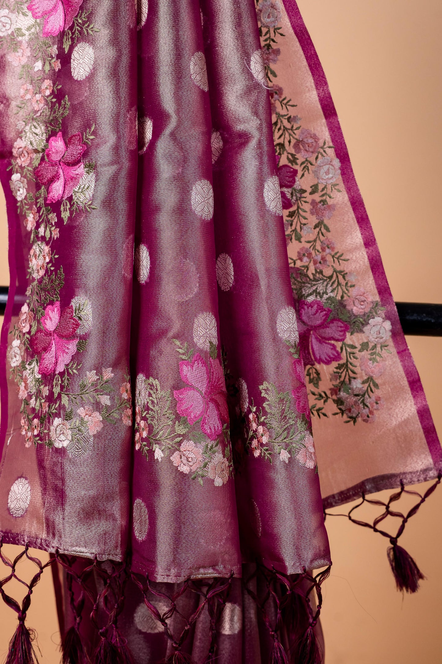 Magenta Tissue Designer Embroidery Premium Banarasi Saree