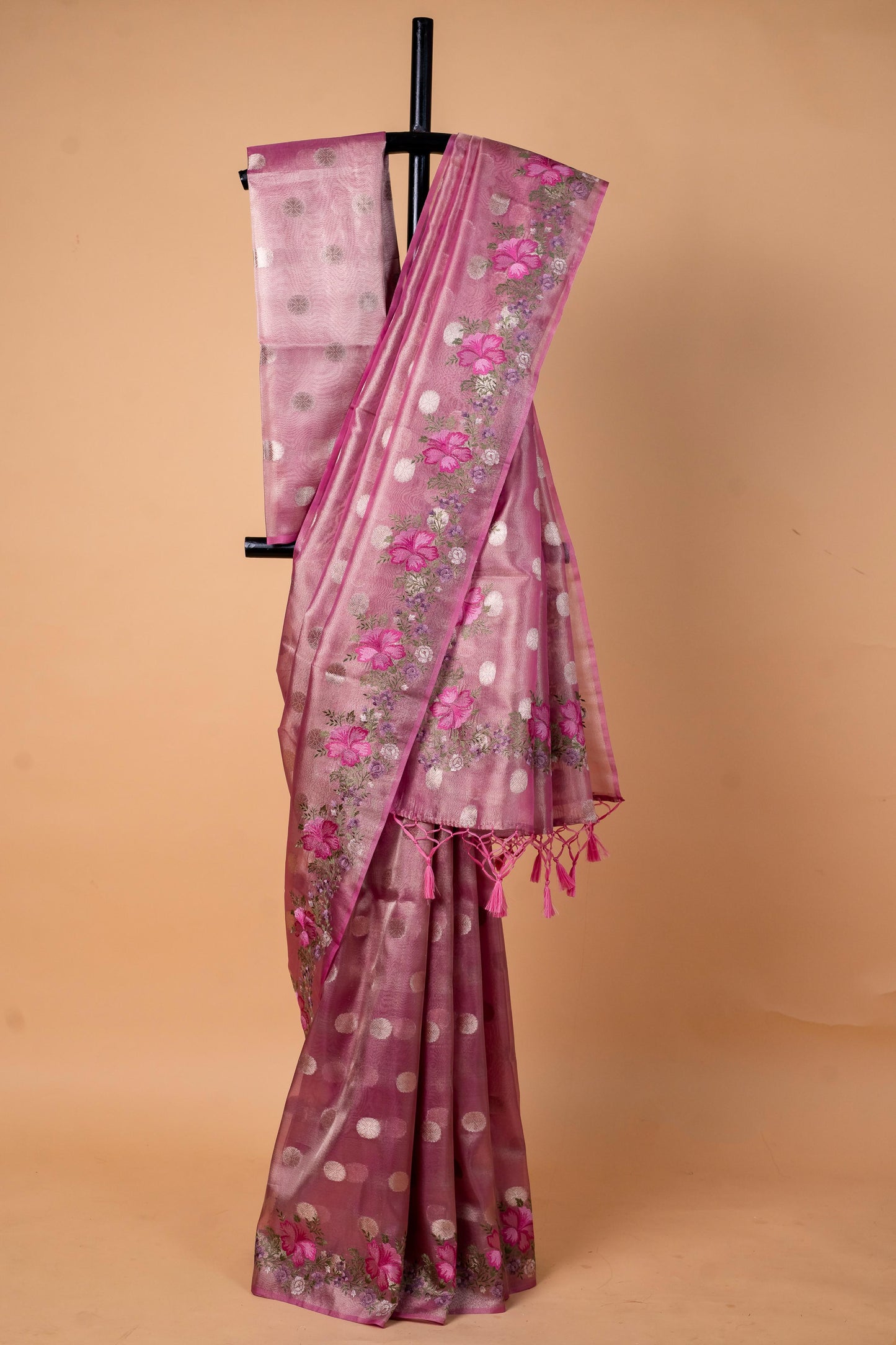 Pink Tissue Designer Embroidery Premium Banarasi Saree