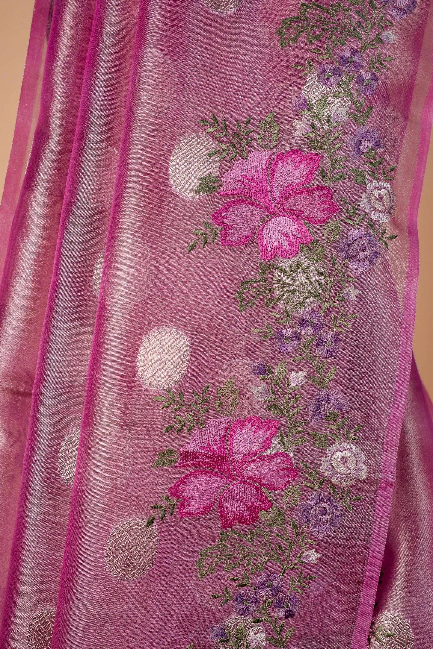 Pink Tissue Designer Embroidery Premium Banarasi Saree