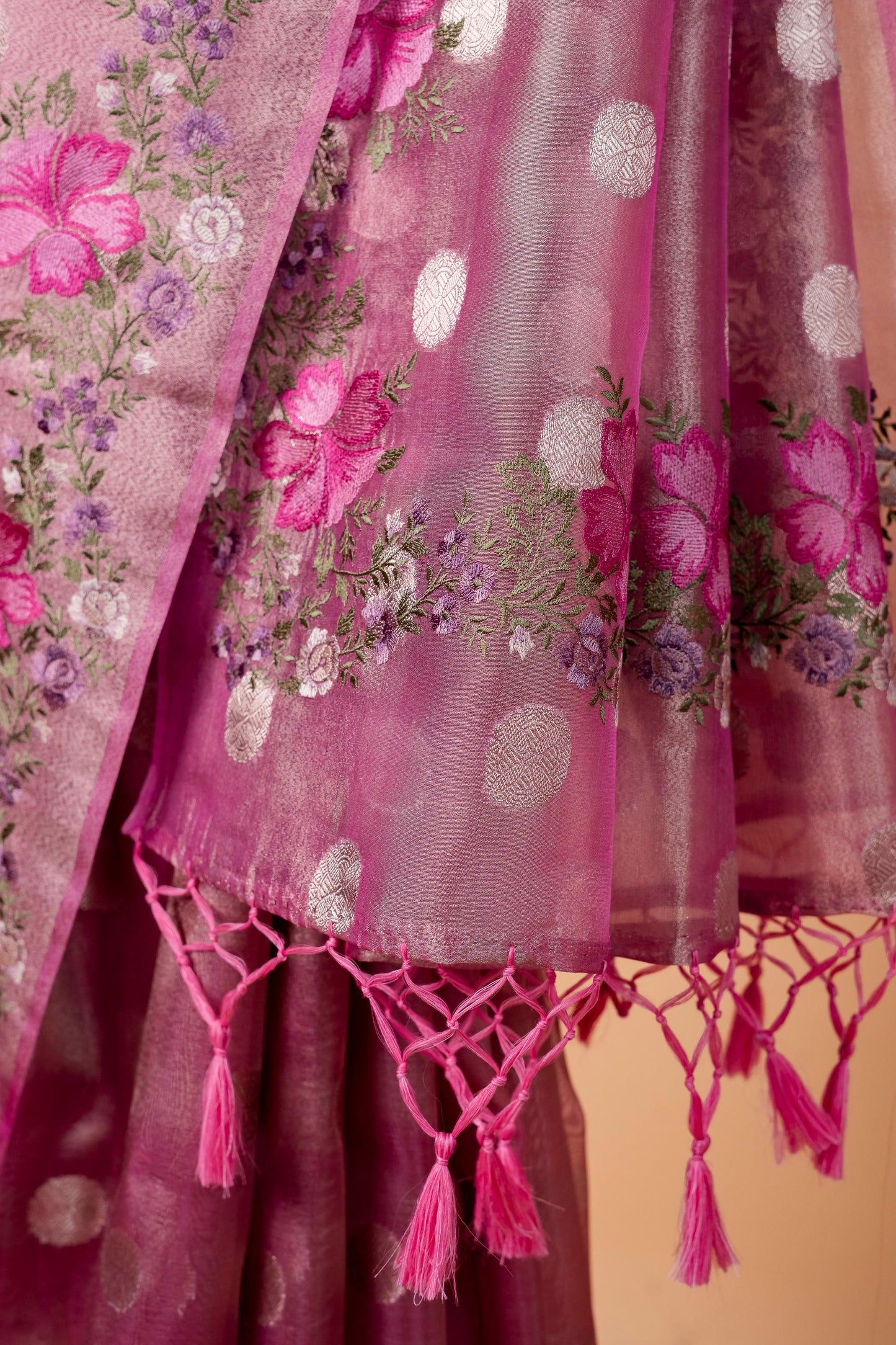 Pink Tissue Designer Embroidery Premium Banarasi Saree