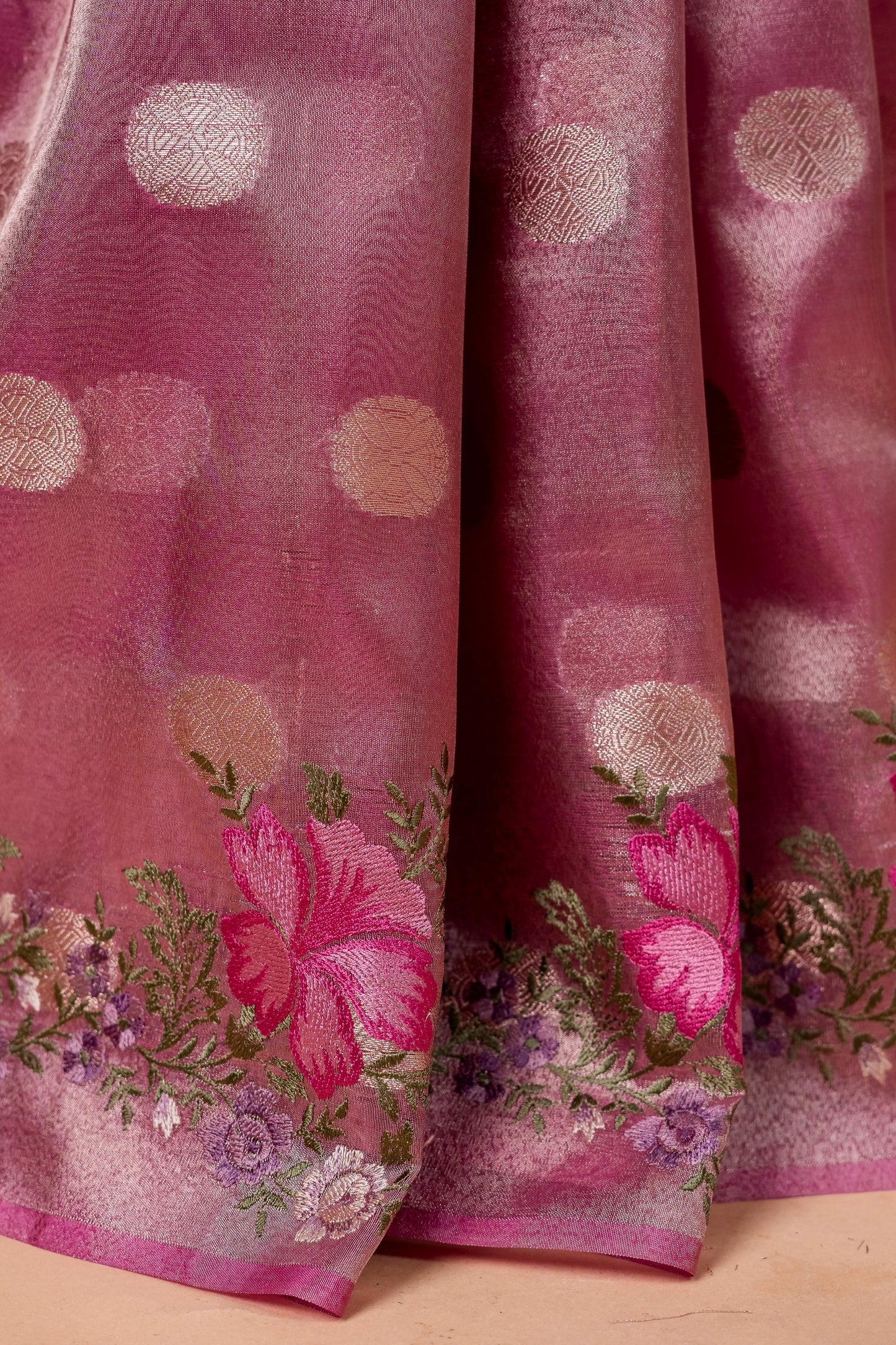 Pink Tissue Designer Embroidery Premium Banarasi Saree