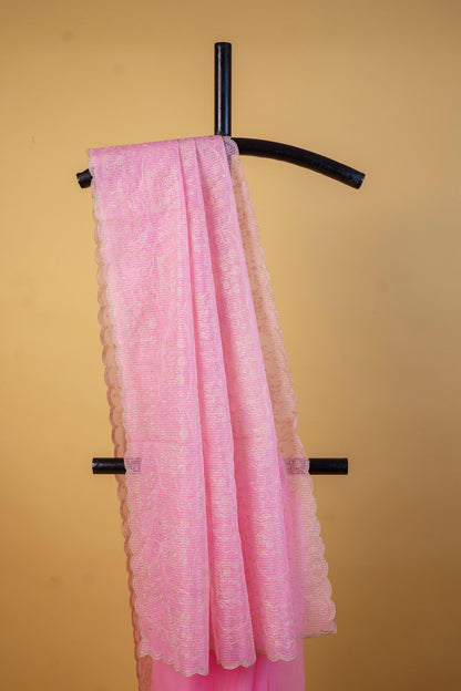 Pink Cotton Kota Designer Embroidery Premium Banarasi Saree