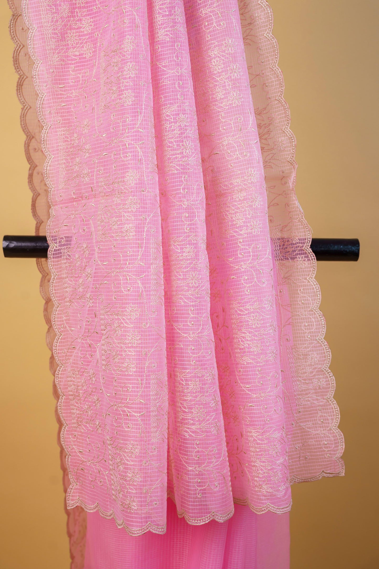 Pink Cotton Kota Designer Embroidery Premium Banarasi Saree