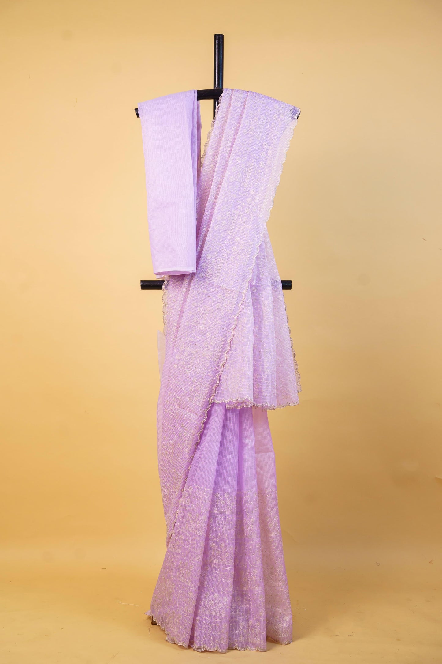Lovender Cotton Kota Designer Embroidery Premium Banarasi Saree