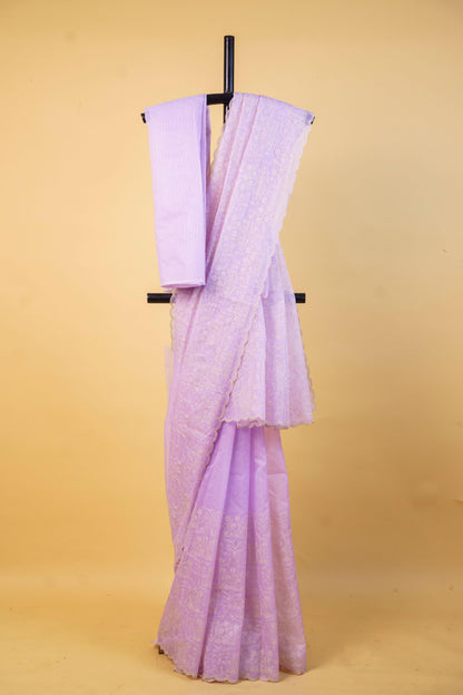 Lovender Cotton Kota Designer Embroidery Premium Banarasi Saree