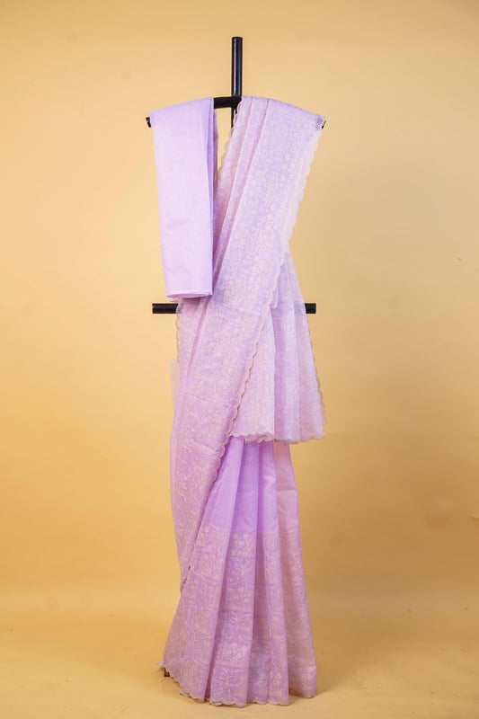 Lovender Cotton Kota Designer Embroidery Premium Banarasi Saree