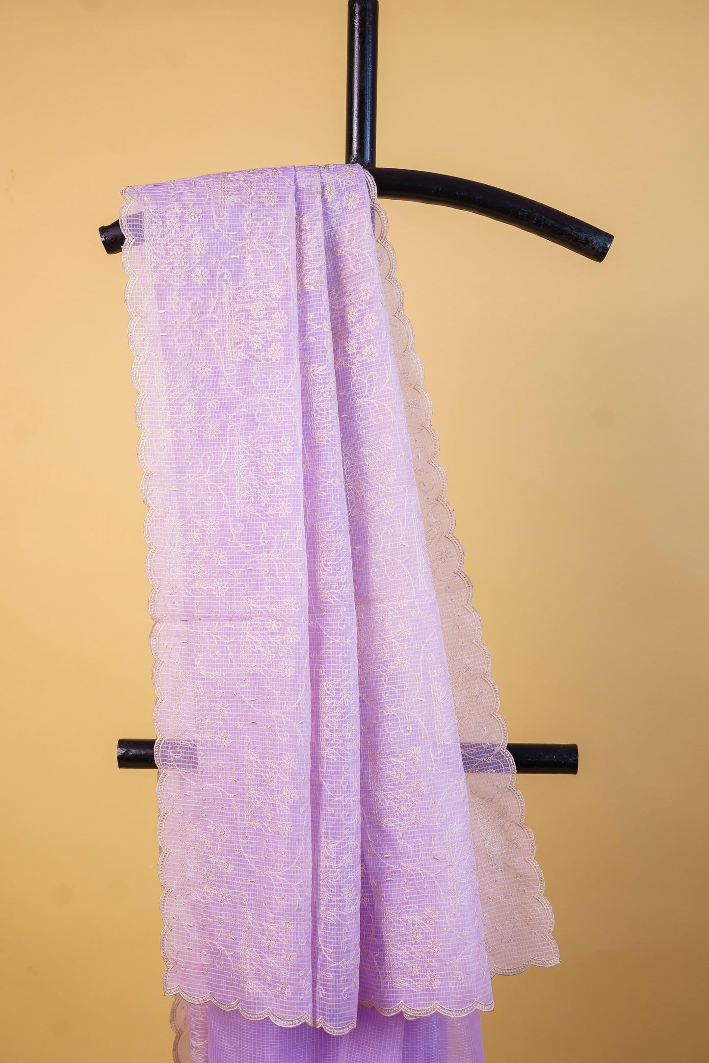 Lovender Cotton Kota Designer Embroidery Premium Banarasi Saree