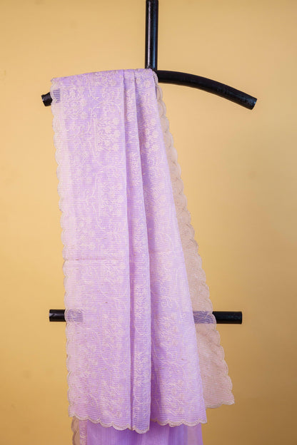 Lovender Cotton Kota Designer Embroidery Premium Banarasi Saree