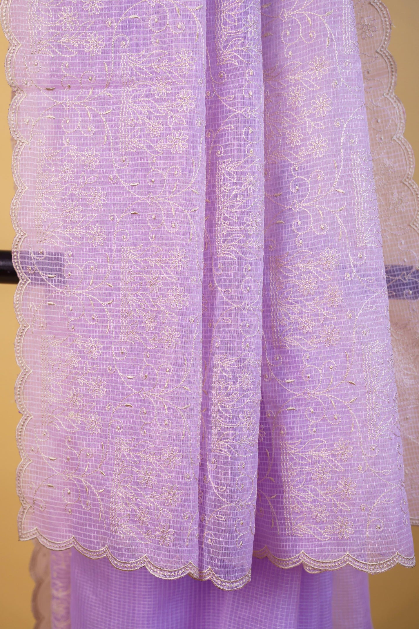 Lovender Cotton Kota Designer Embroidery Premium Banarasi Saree