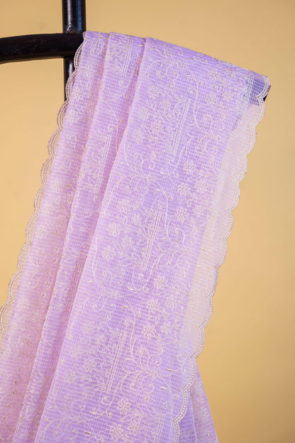 Lovender Cotton Kota Designer Embroidery Premium Banarasi Saree