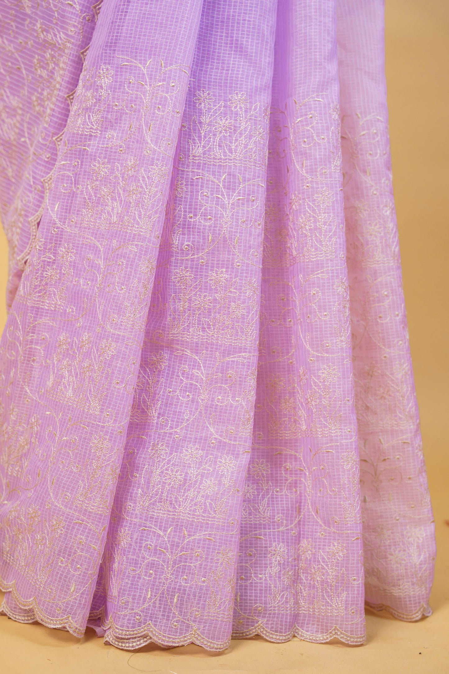 Lovender Cotton Kota Designer Embroidery Premium Banarasi Saree