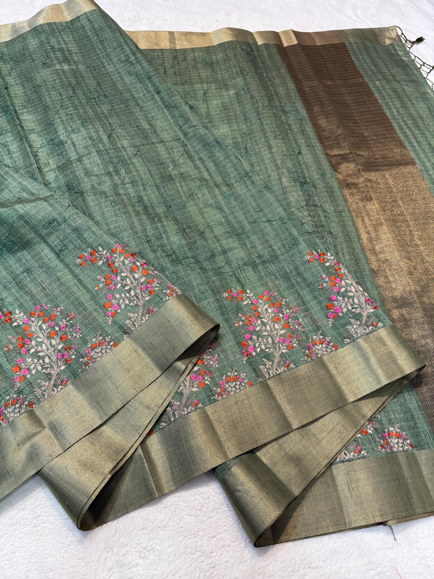 Green Khadi Designer Embroidery Premium Banarasi Saree