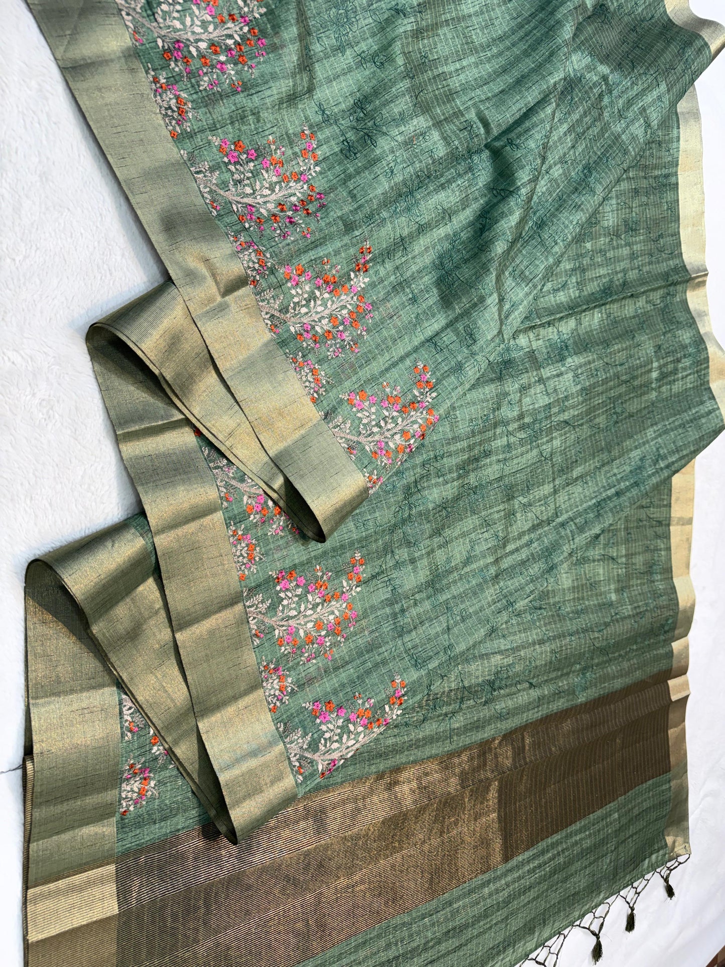 Green Khadi Designer Embroidery Premium Banarasi Saree