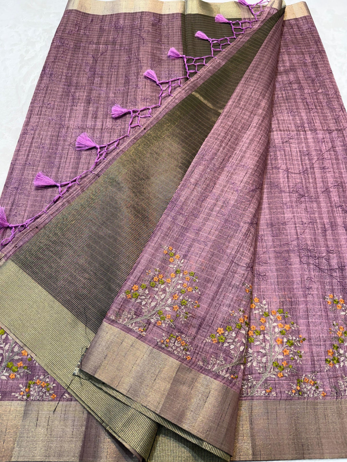 Lovender Khadi Designer Embroidery Premium Banarasi Saree