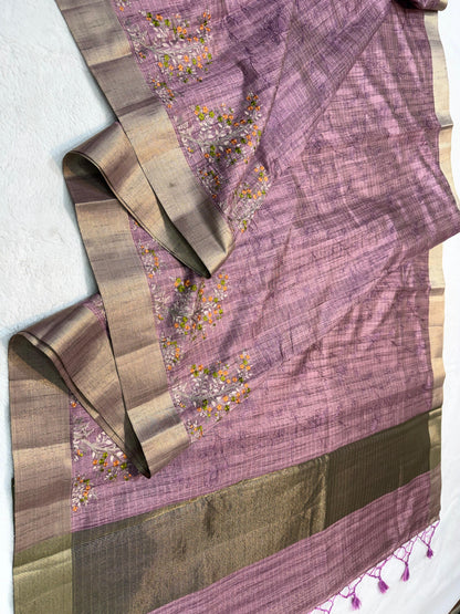 Lovender Khadi Designer Embroidery Premium Banarasi Saree