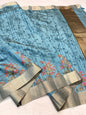 Blue Khadi Designer Embroidery Premium Banarasi Saree