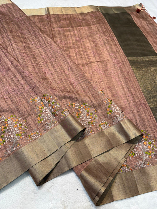 Gold Khadi Designer Embroidery Premium Banarasi Saree