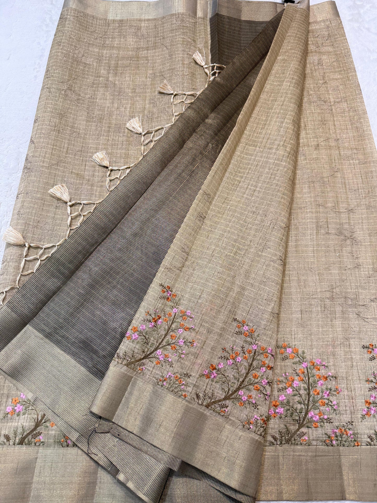 Tissue Khadi Designer Embroidery Premium Banarasi Saree