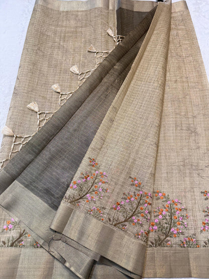 Tissue Khadi Designer Embroidery Premium Banarasi Saree