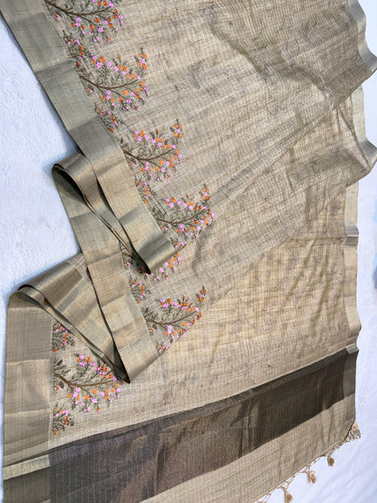 Tissue Khadi Designer Embroidery Premium Banarasi Saree