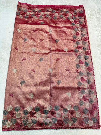 Rani Tissue Designer Embroidery Premium Banarasi Saree